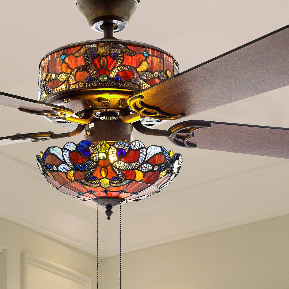 52"W LED Tiffany Style Stained Glass Magna Carta Ceiling Fan with Remote Control