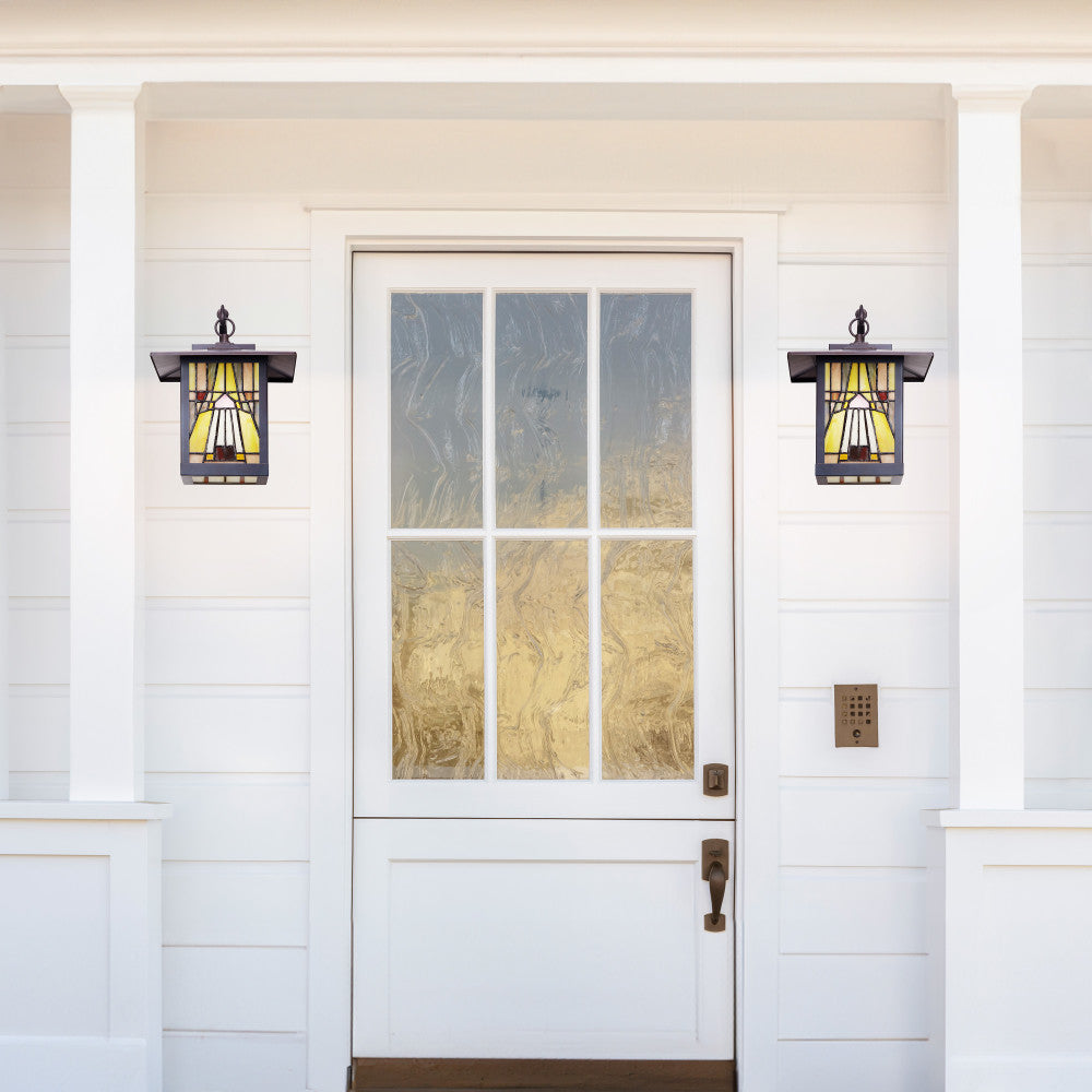 11.75"H Mission 1-Light Stained Glass Oil Rubbed Bronze Outdoor Light Fixture