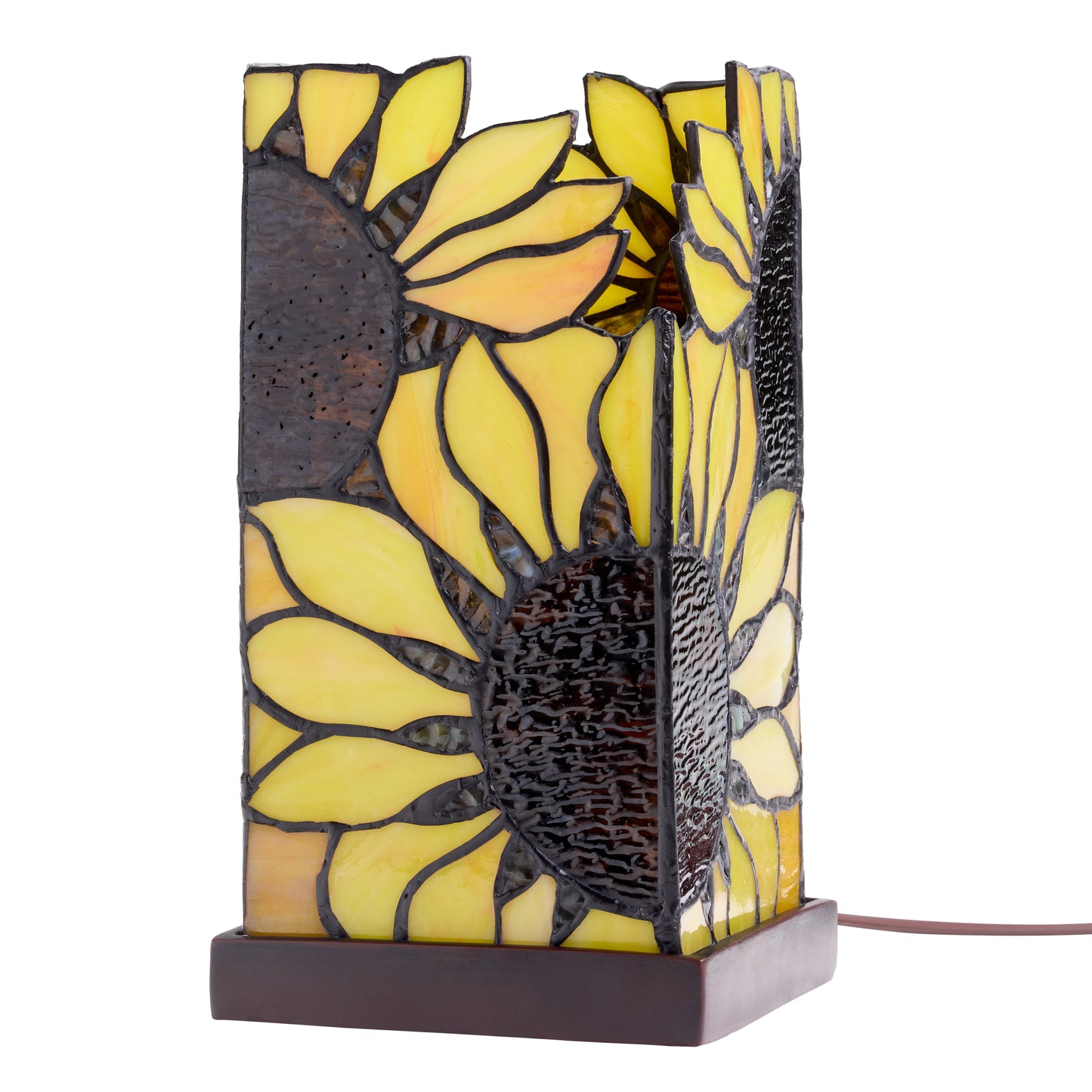 9.75" H Sunflower Stained Glass Hurricane Uplight Accent Lamp