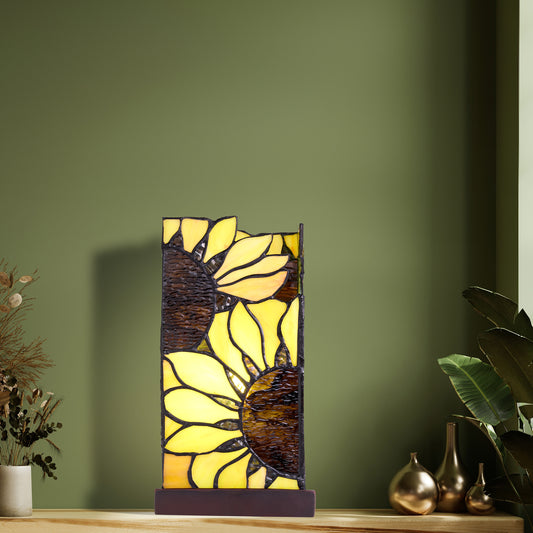 9.75" H Sunflower Stained Glass Hurricane Uplight Accent Lamp