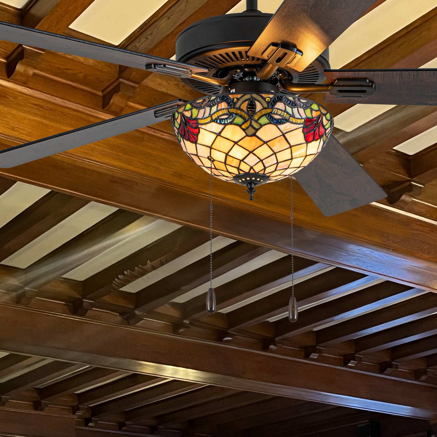 52" W Westley Tiffany Stained Glass Ceiling Fan with Remote Control