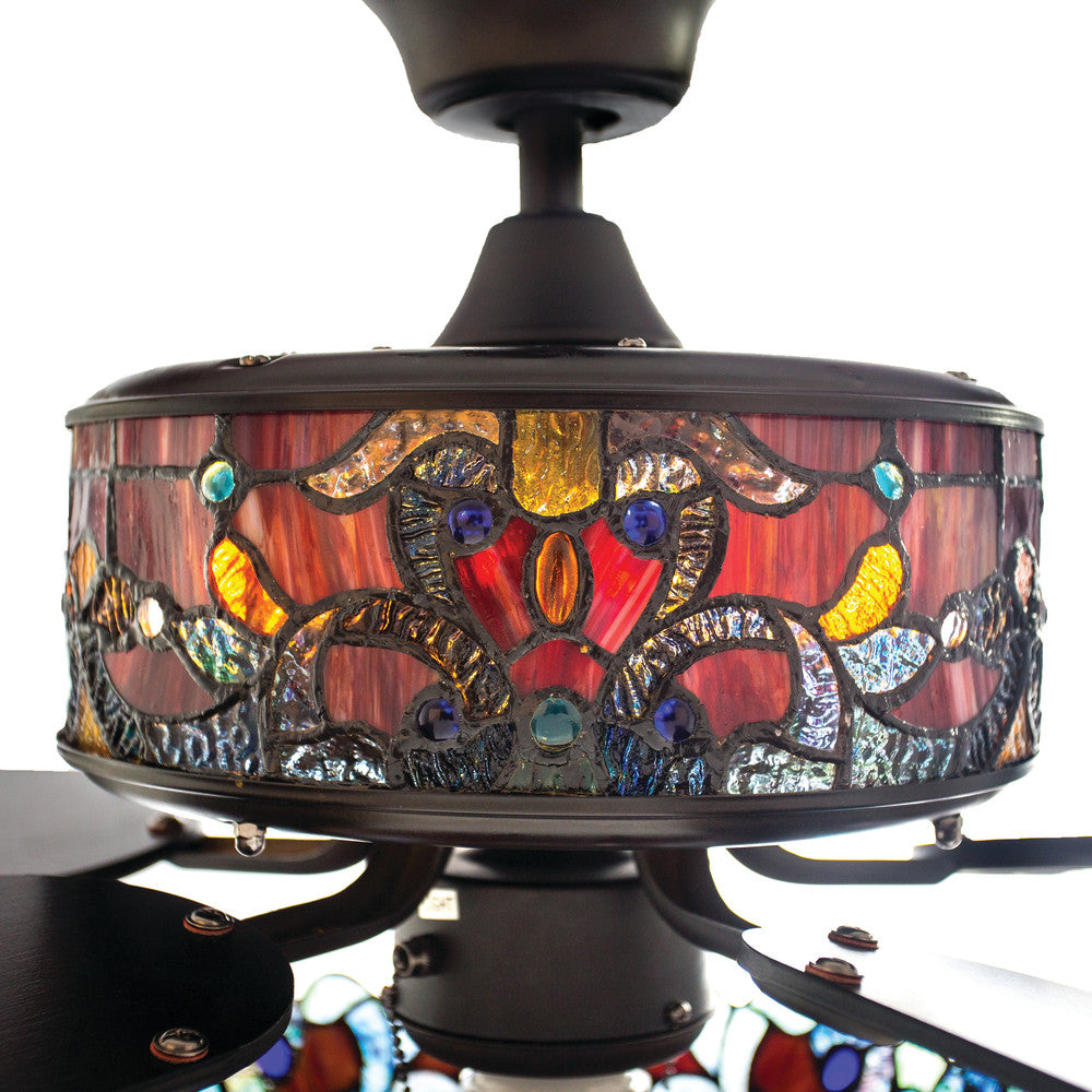 52"W LED Tiffany Style Stained Glass Magna Carta Ceiling Fan with Remote Control