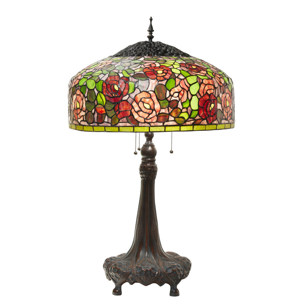 35.5"H Rose Bush Tiffany-Style Stained Glass Table Lamp