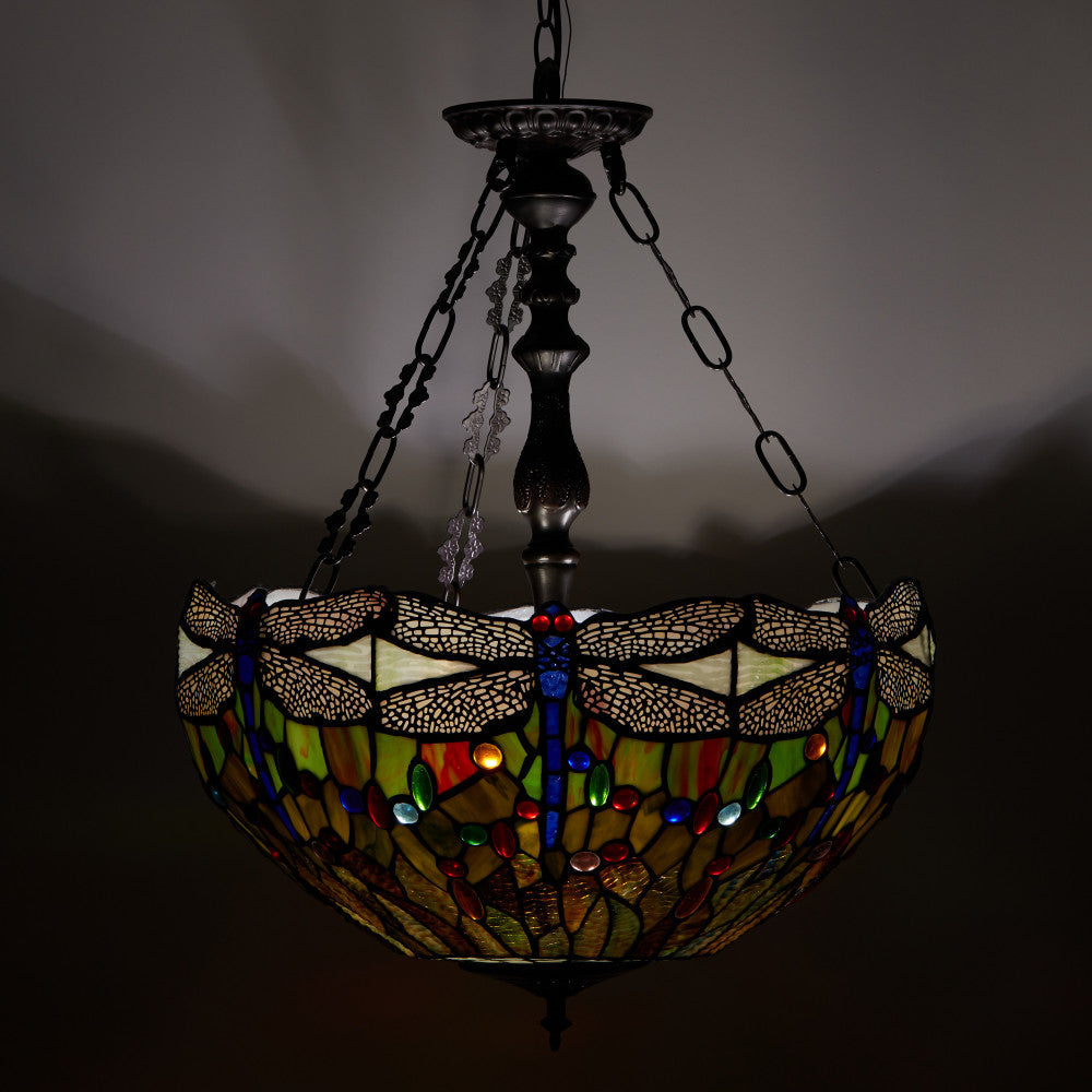 19.25" W Nancy Traditional Multicolored Stained Glass Bowl Shade Pendant Light