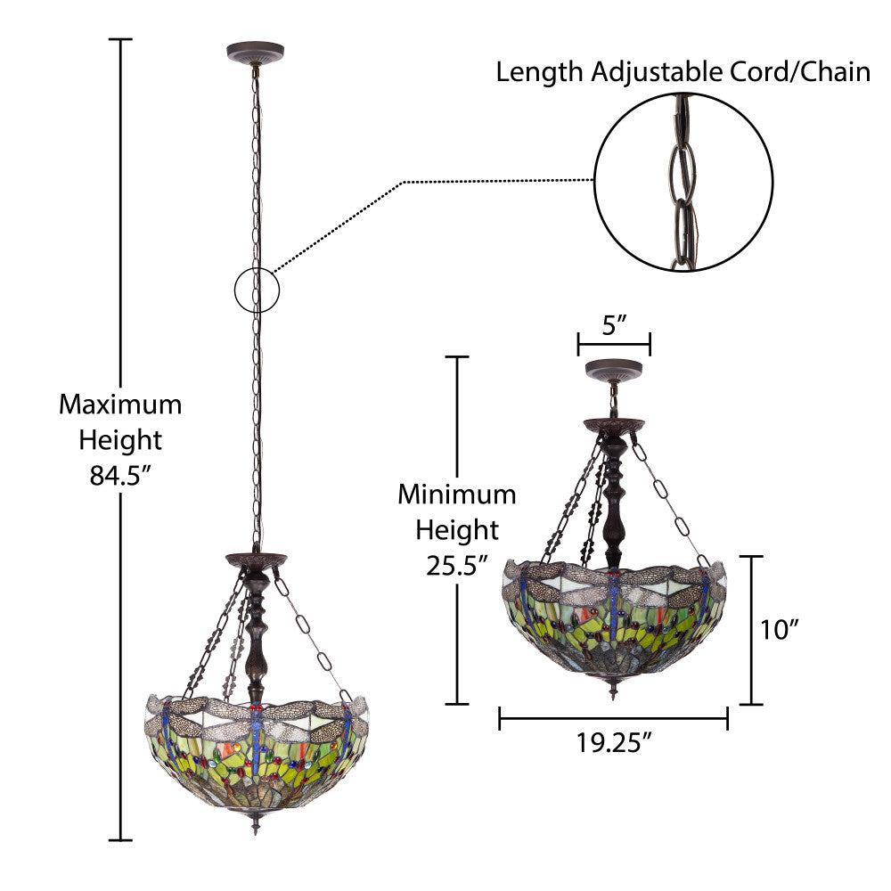 19.25" W Nancy Traditional Multicolored Stained Glass Bowl Shade Pendant Light
