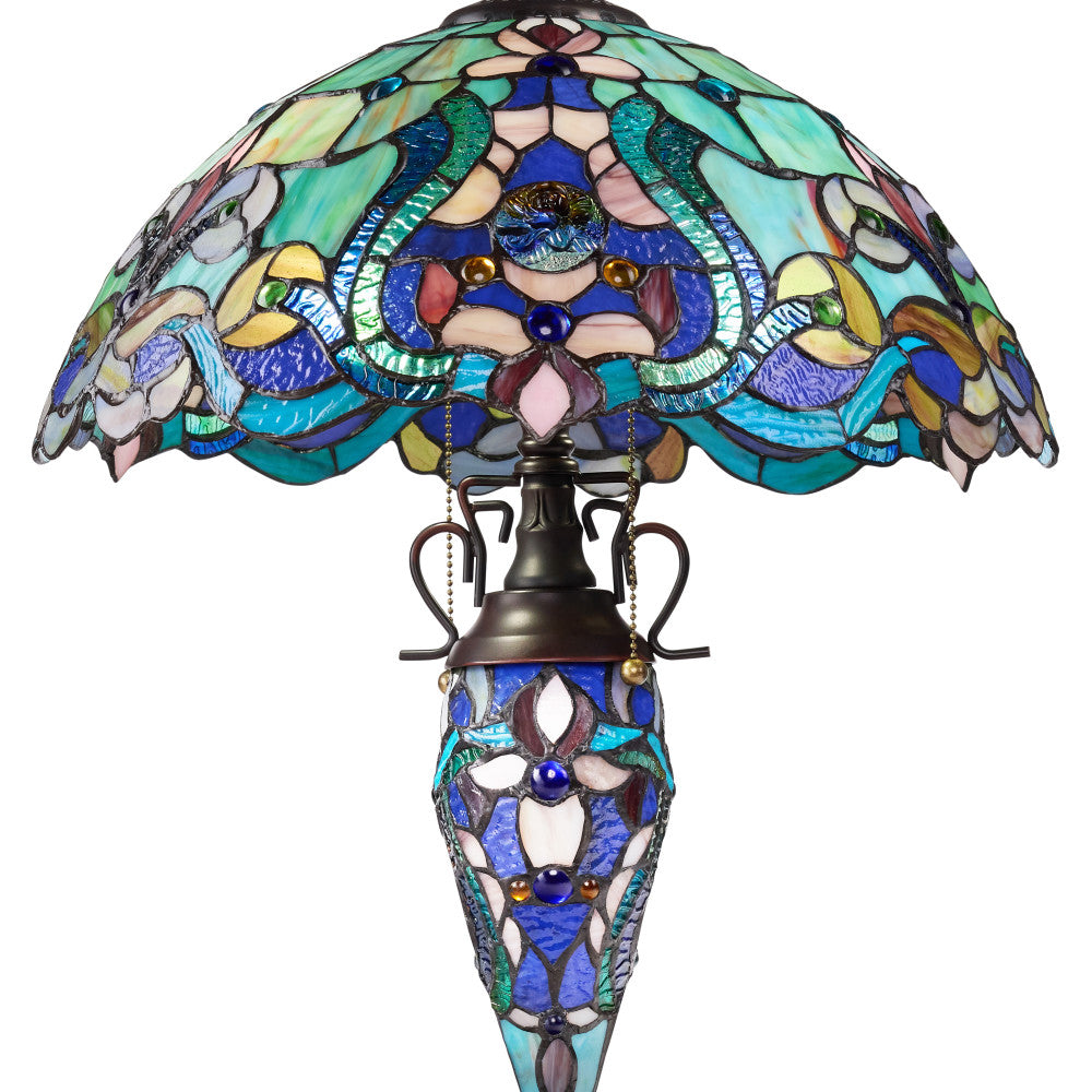 24" H Margaret Double Lit Teal Tiffany Style Stained Glass Table Lamp