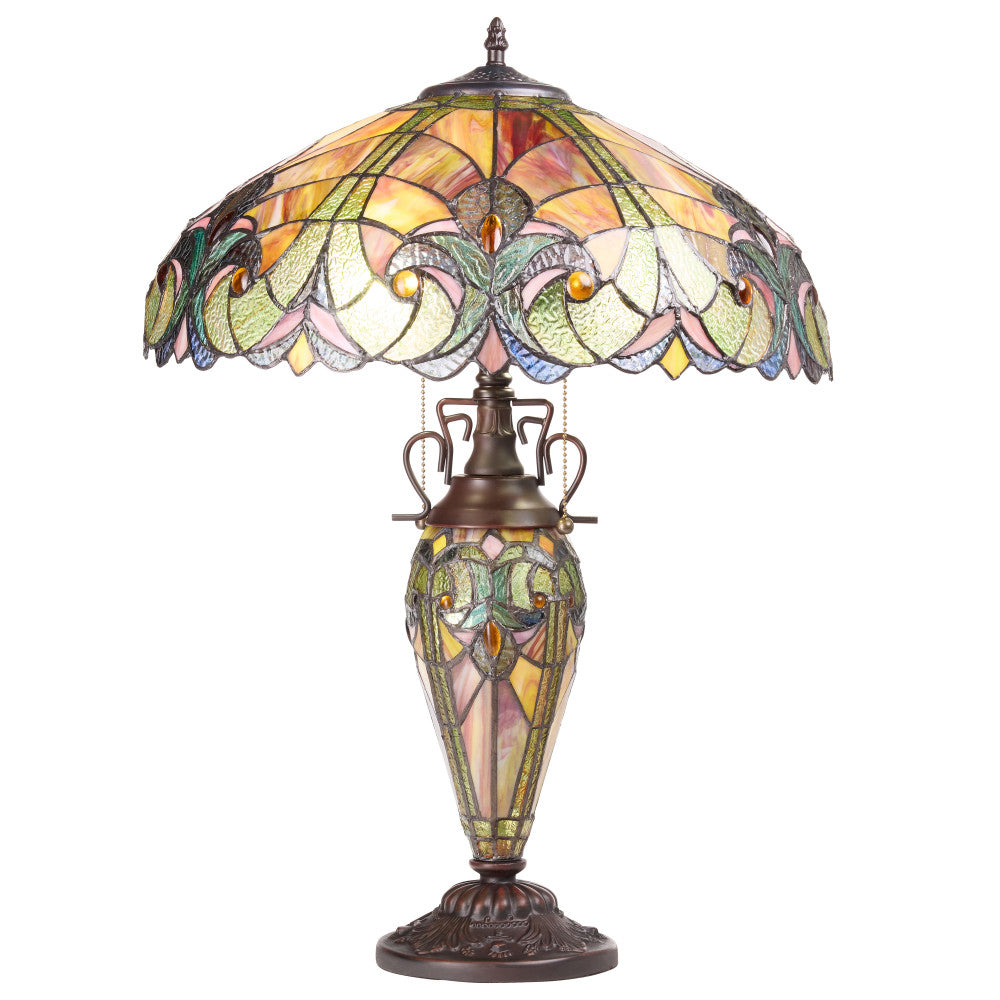 24.5" H Halston Double Lit Amber Bowl Shade Stained Glass Table Lamp