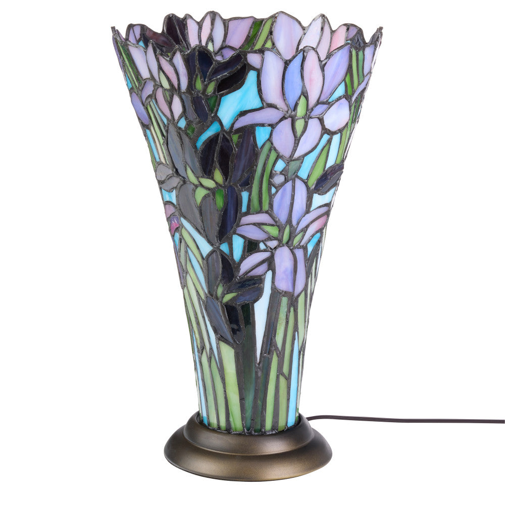 13.5" H Tiffany-Style Floral Vase Stained Glass Hurricane Table Lamp