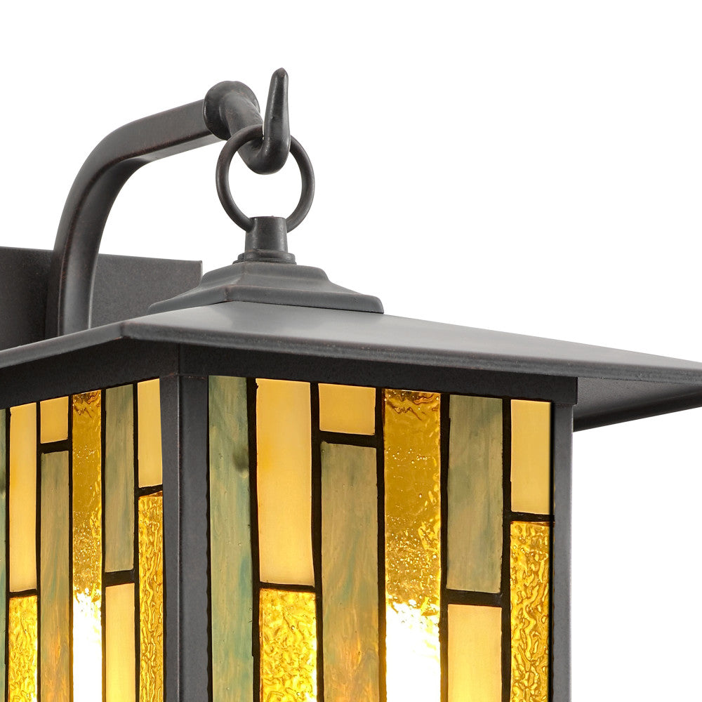 River of Goods Amber Stained Glass and Oil Rubbed Bronze 1-Light Outdoor Lantern Wall Sconce