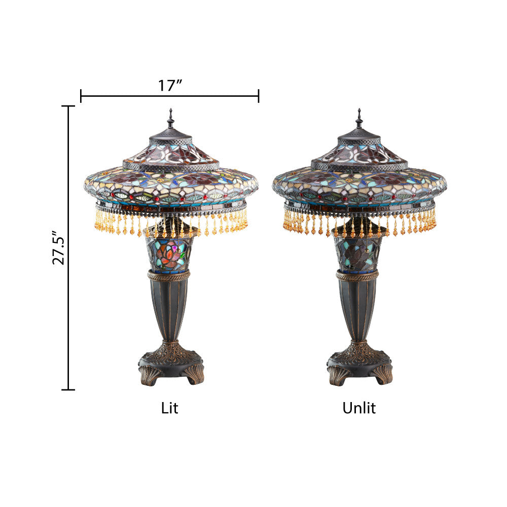 27.5"H Tiffany Style Stained Glass Parisian Double Lit Table Lamp