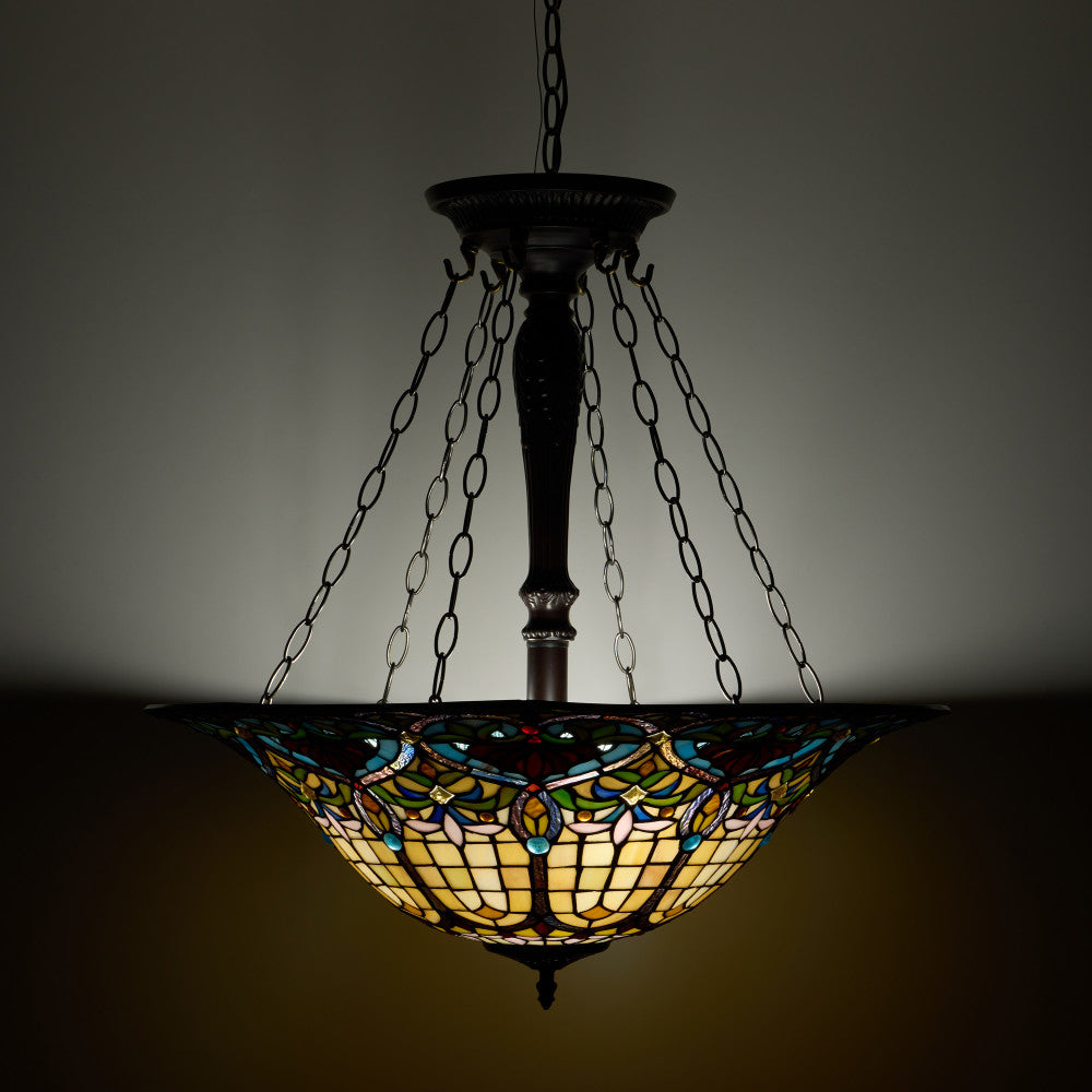 24" W Delilah Traditional Multicolor Stained Glass Bowl Shade Pendant