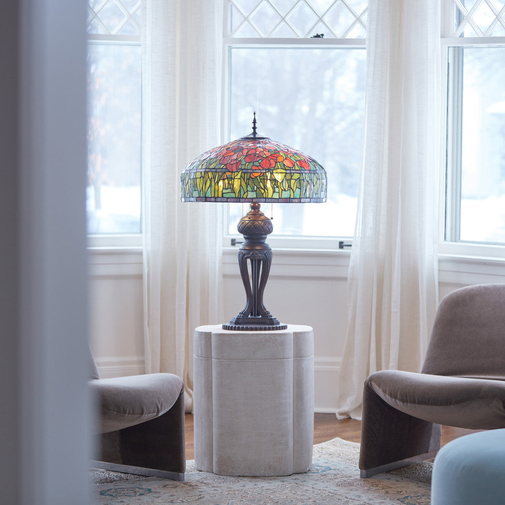 33.25" H Tulip Tiffany-Style Stained Glass Table Lamp