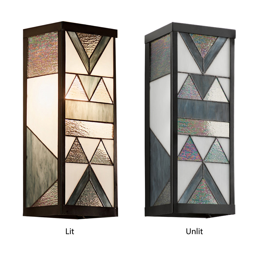 River of Goods Grey Stained Glass and Black Satin Rectangular 1-Light Outdoor Wall Sconce