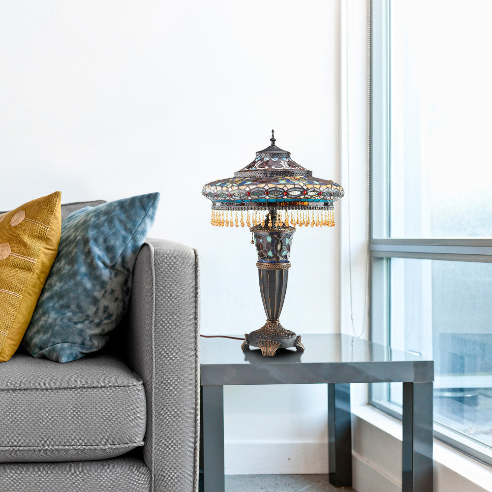 27.5"H Tiffany Style Stained Glass Parisian Double Lit Table Lamp