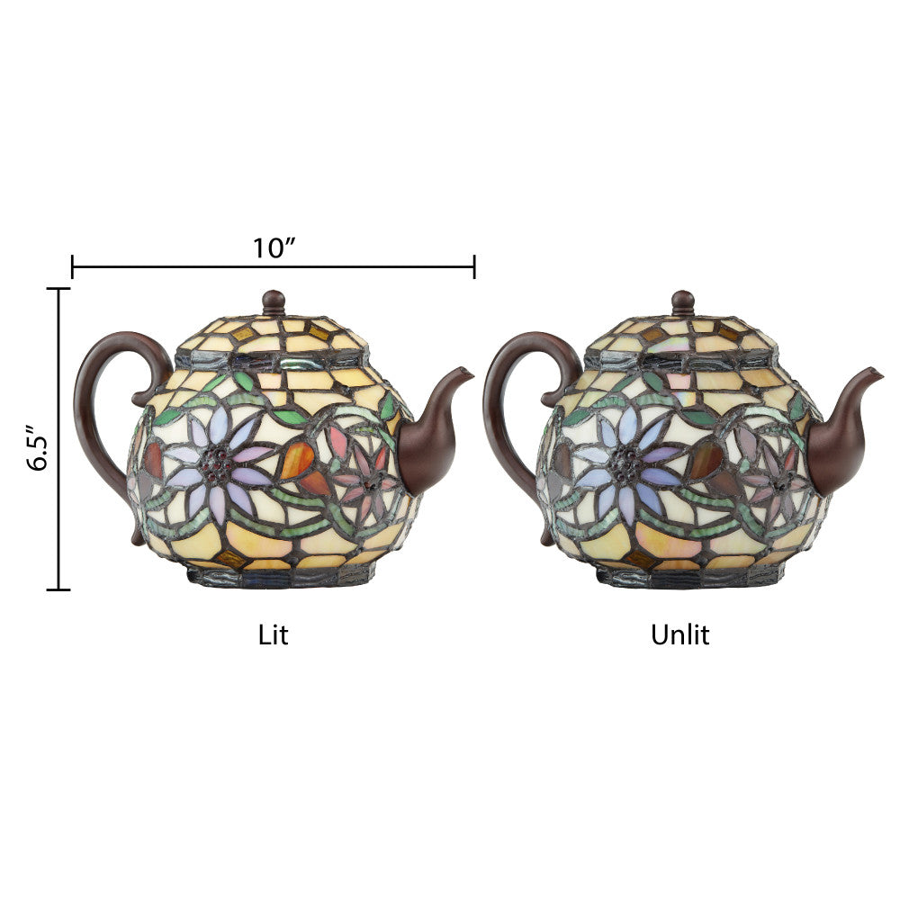 6.5"H Stained Glass Teapot Accent Lamp