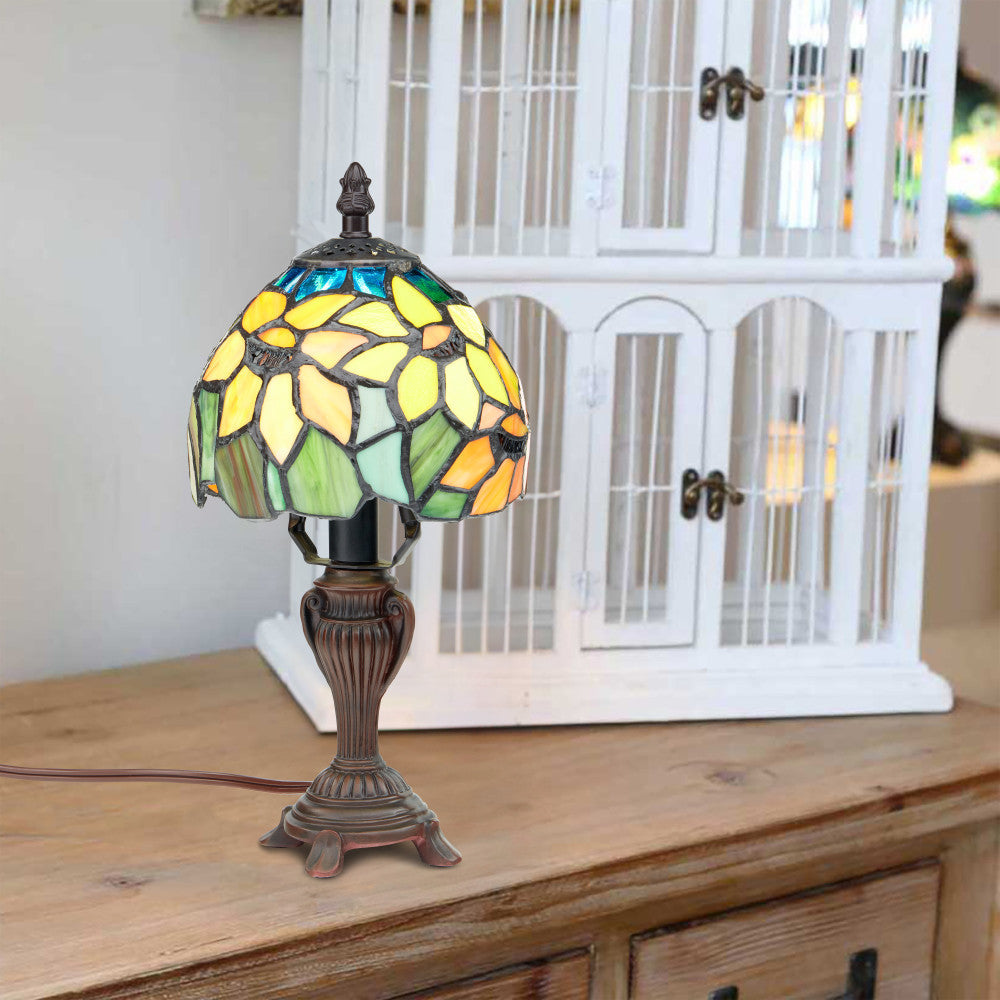 12"H Stained Glass Sunflower Blossoms Accent Table Lamp