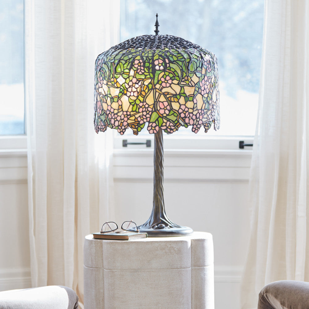31.75" H Cherry Blossoms Stained Glass Table Lamp