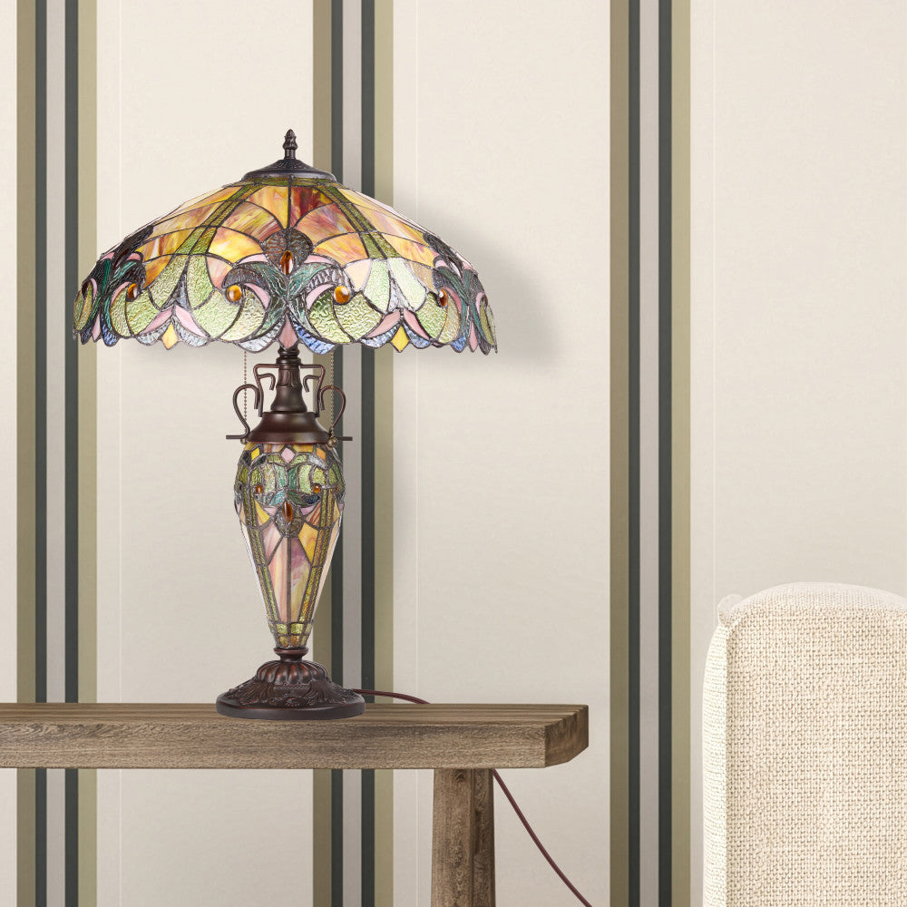 24.5" H Halston Double Lit Amber Bowl Shade Stained Glass Table Lamp