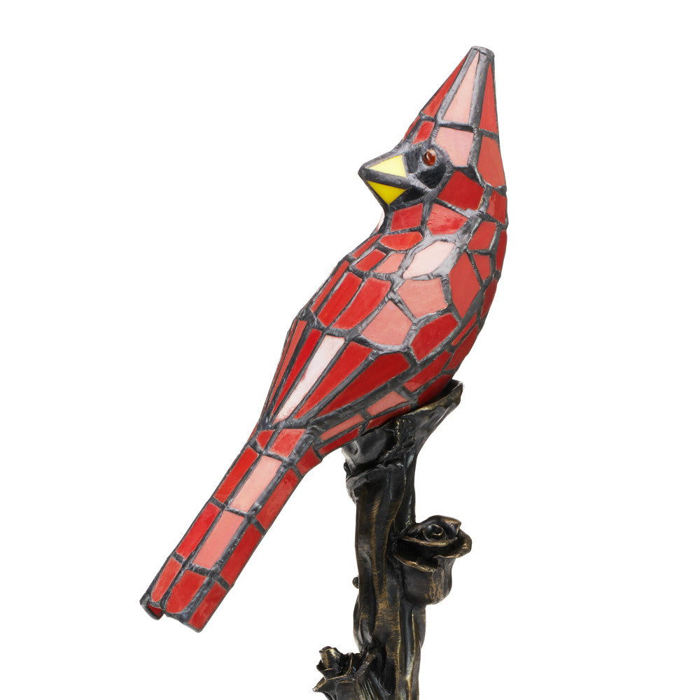 13.5"H Cardinal Stained Glass Bird Accent Lamp