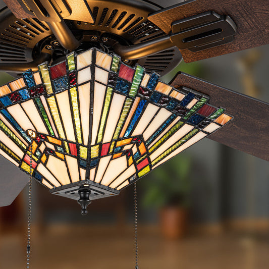 52"W LED Orson Craftsman Stained Glass 5-Blade Ceiling Fan with Remote Control