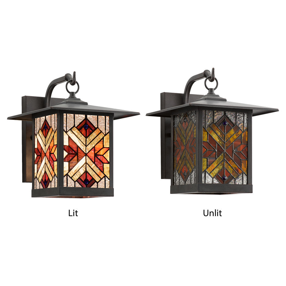River of Goods Red Stained Glass and Oil Rubbed Bronze 1-Light Outdoor Lantern Wall Sconce