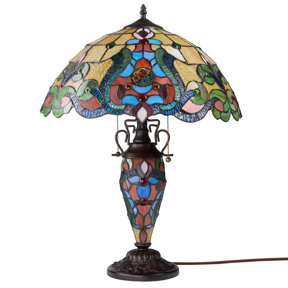 24" H Margaret Double Lit Amber Tiffany Style Stained Glass Table Lamp