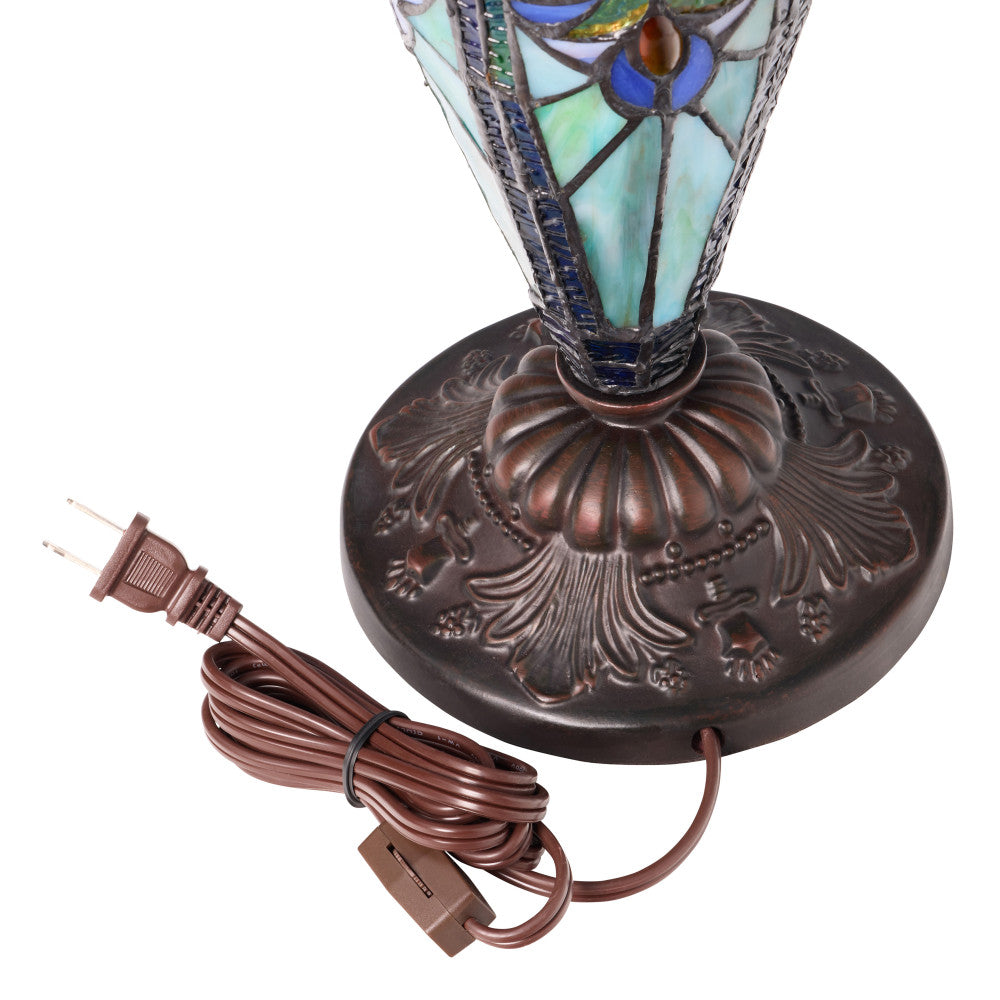 24.5" H Halston Double Lit Blue Bowl Shade Stained Glass Table Lamp