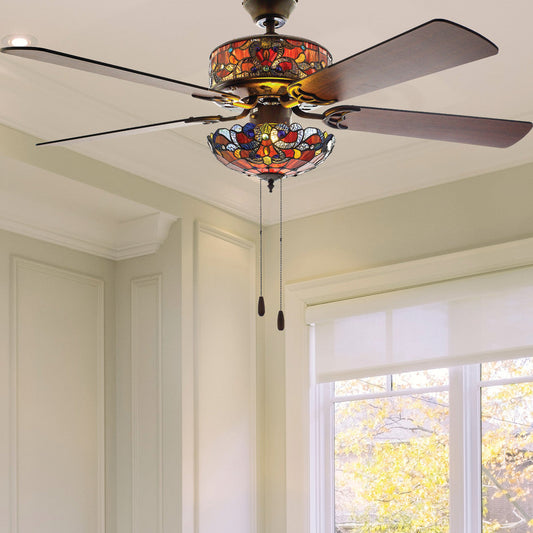 52"W LED Tiffany Style Stained Glass Magna Carta Ceiling Fan with Remote Control