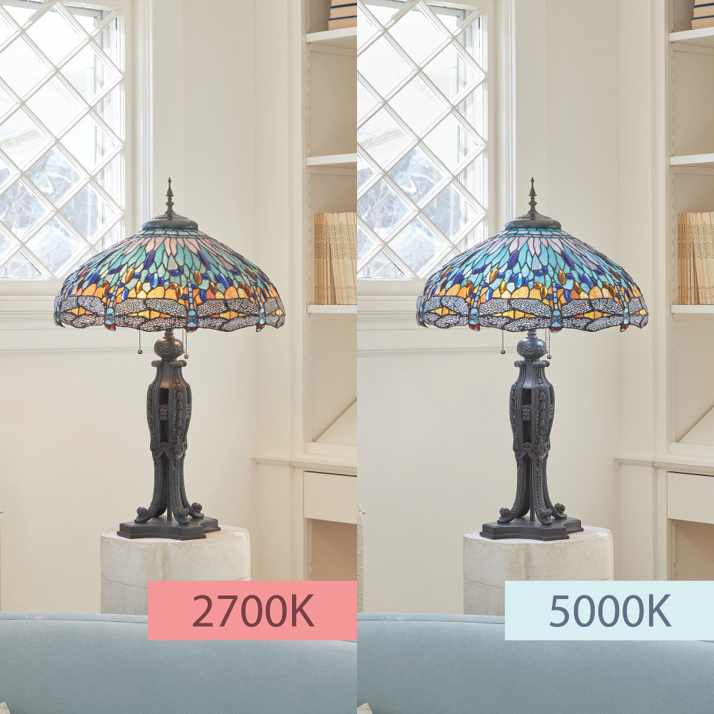 35" H Dragonfly Tiffany-Style Stained Glass Table Lamp