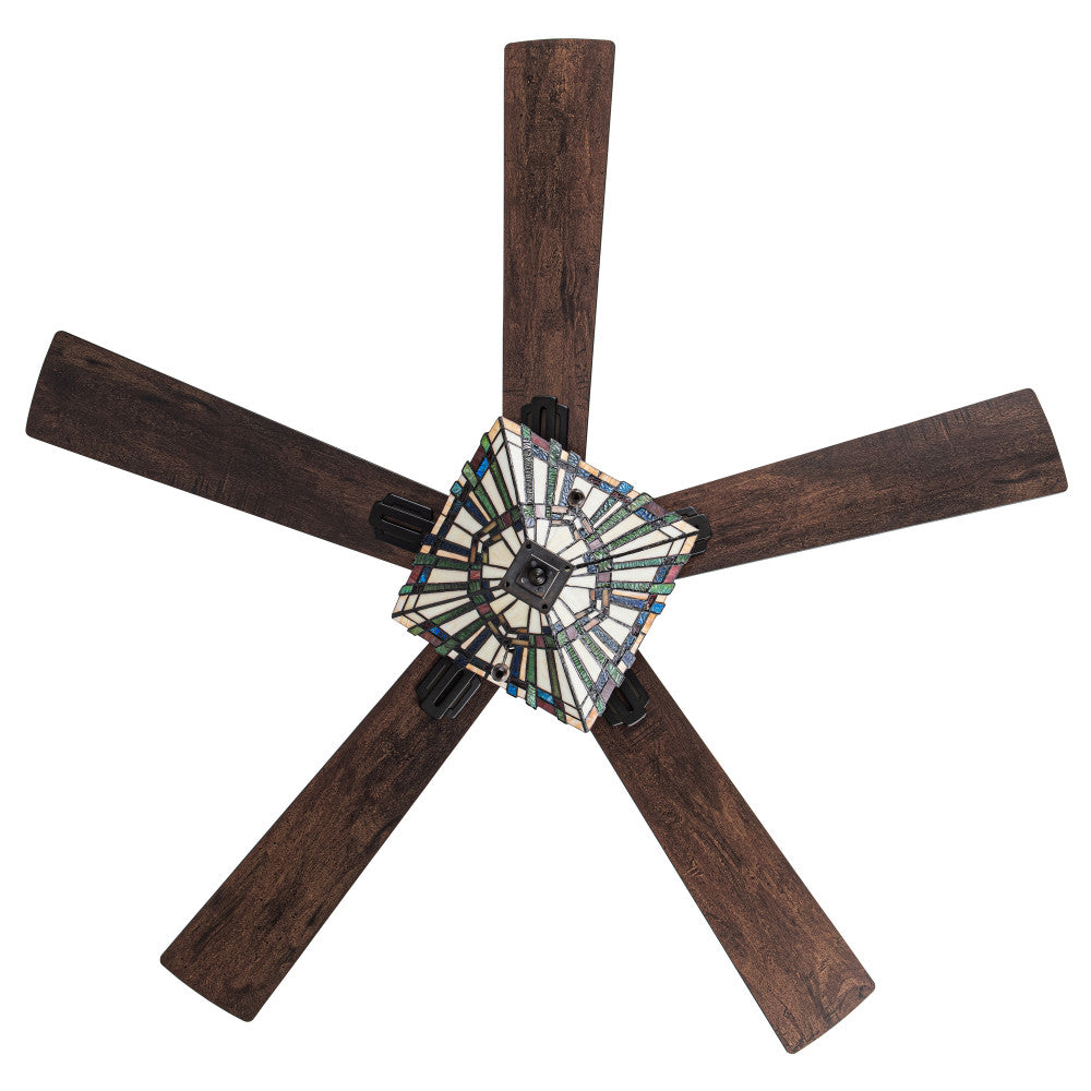 52"W LED Orson Craftsman Stained Glass 5-Blade Ceiling Fan with Remote Control