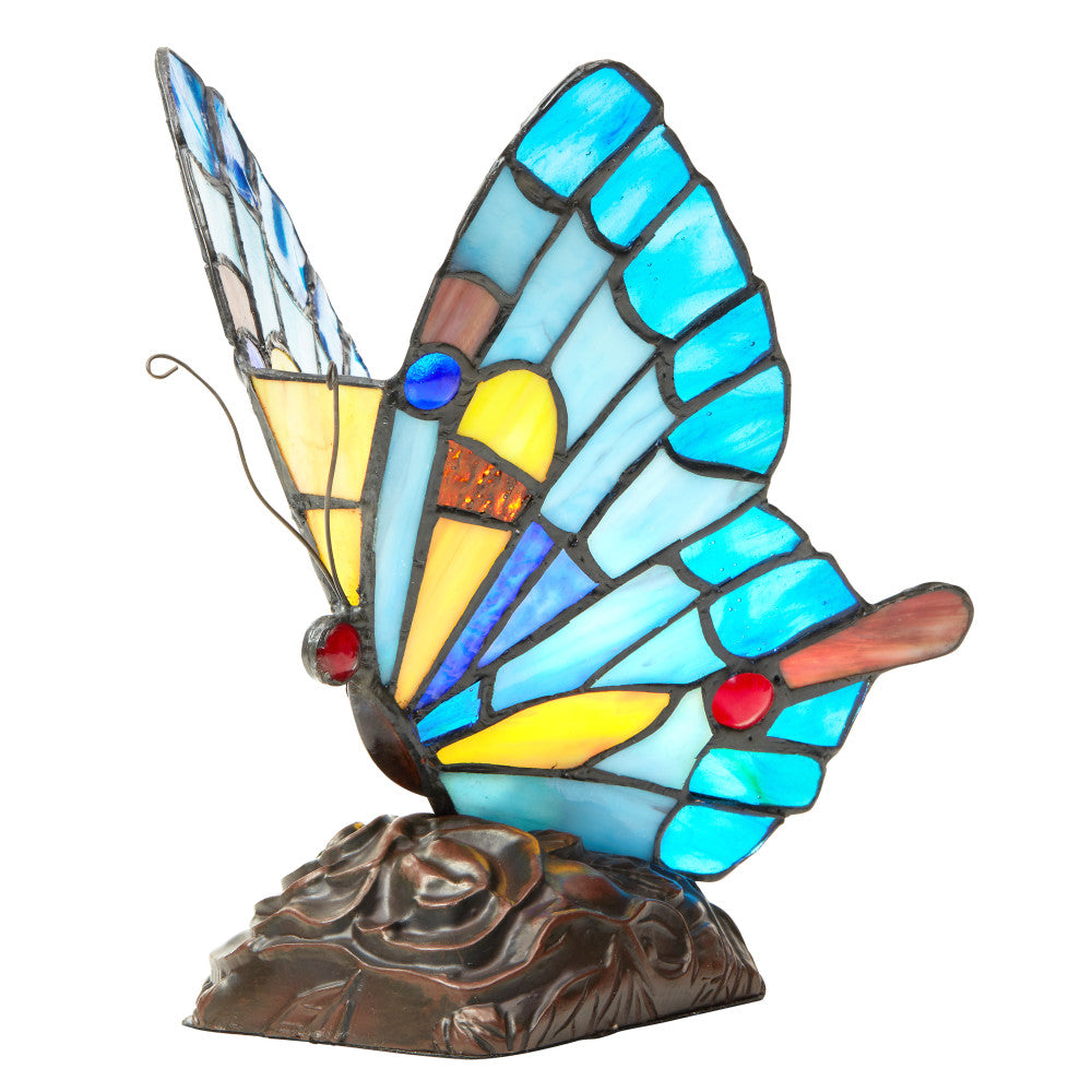 9"H Tiffany Stained Glass Flying Butterfly Accent Lamp