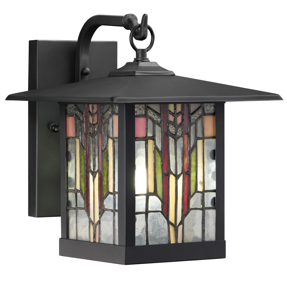 River of Goods Red Stained Glass and Black 1-Light Outdoor Lantern Wall Sconce