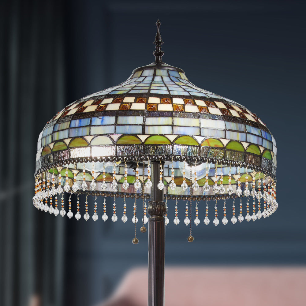 64" H Veronica Blue Stained Glass Dome Shade Candlestick Floor Lamp