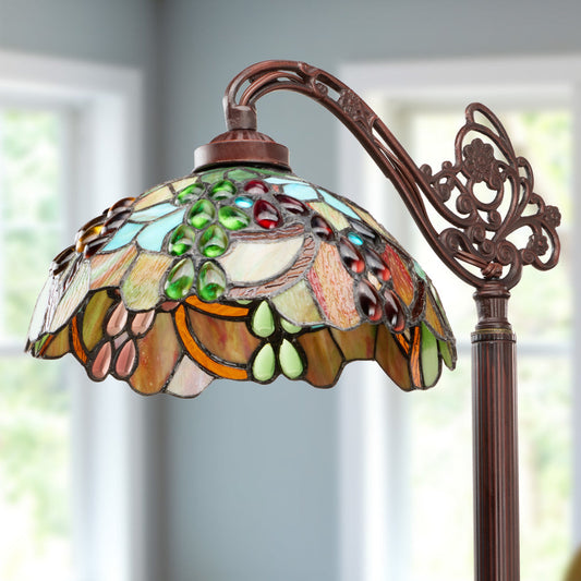 60" H Victoria Brown Candlestick Base with Stained Glass Dome Shade Floor Lamp