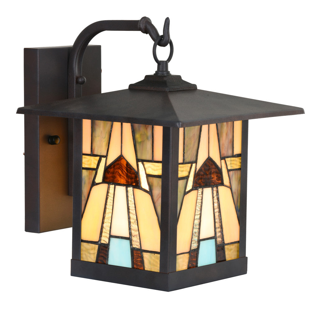 River of Goods Natural Stained Glass and Oil Rubbed Bronze 1-Light Outdoor Lantern Wall Sconce