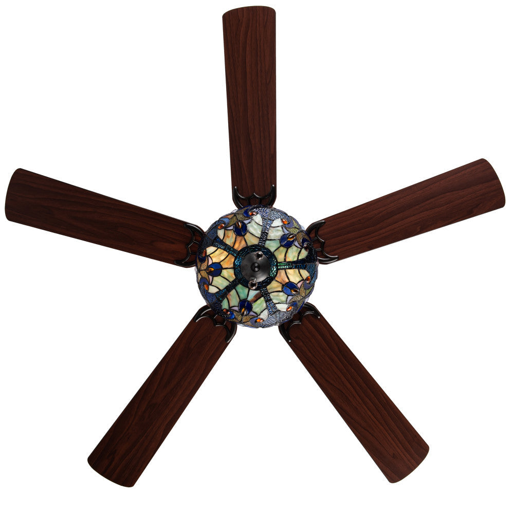 52"W LED Tiffany Style Stained Glass Halston Ceiling Fan with Remote Control