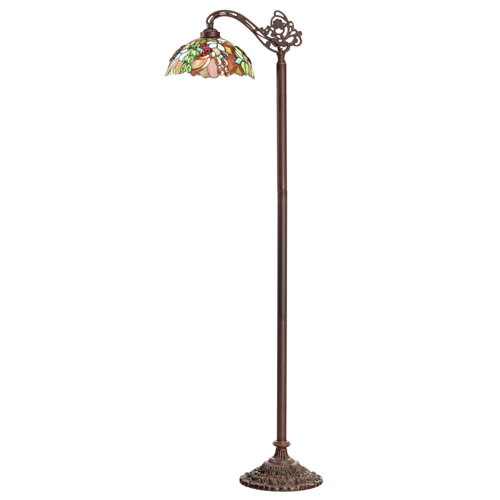 60" H Victoria Brown Candlestick Base with Stained Glass Dome Shade Floor Lamp