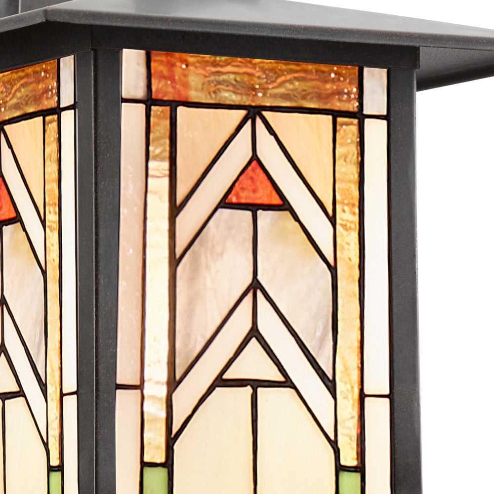 River of Goods Terracotta Stained Glass and Oil Rubbed Bronze 1-Light Outdoor Lantern Wall Sconce