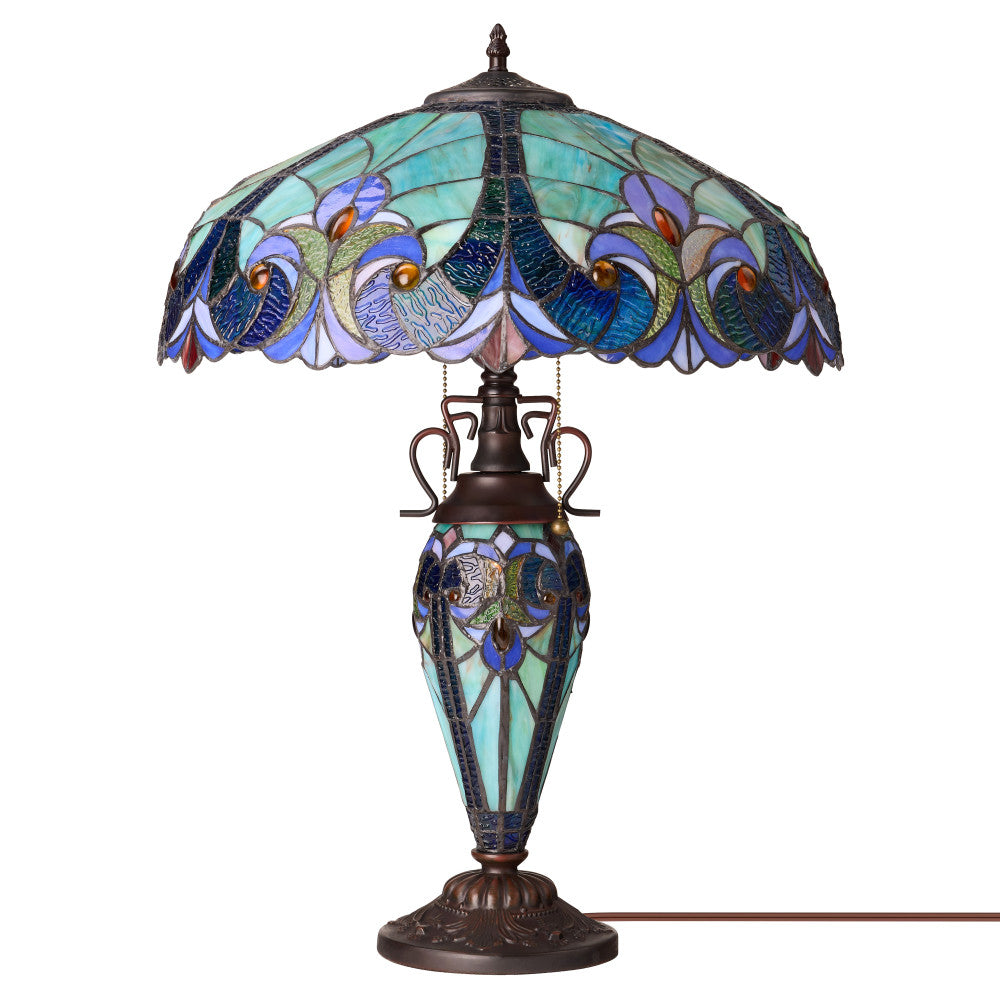24.5" H Halston Double Lit Blue Bowl Shade Stained Glass Table Lamp