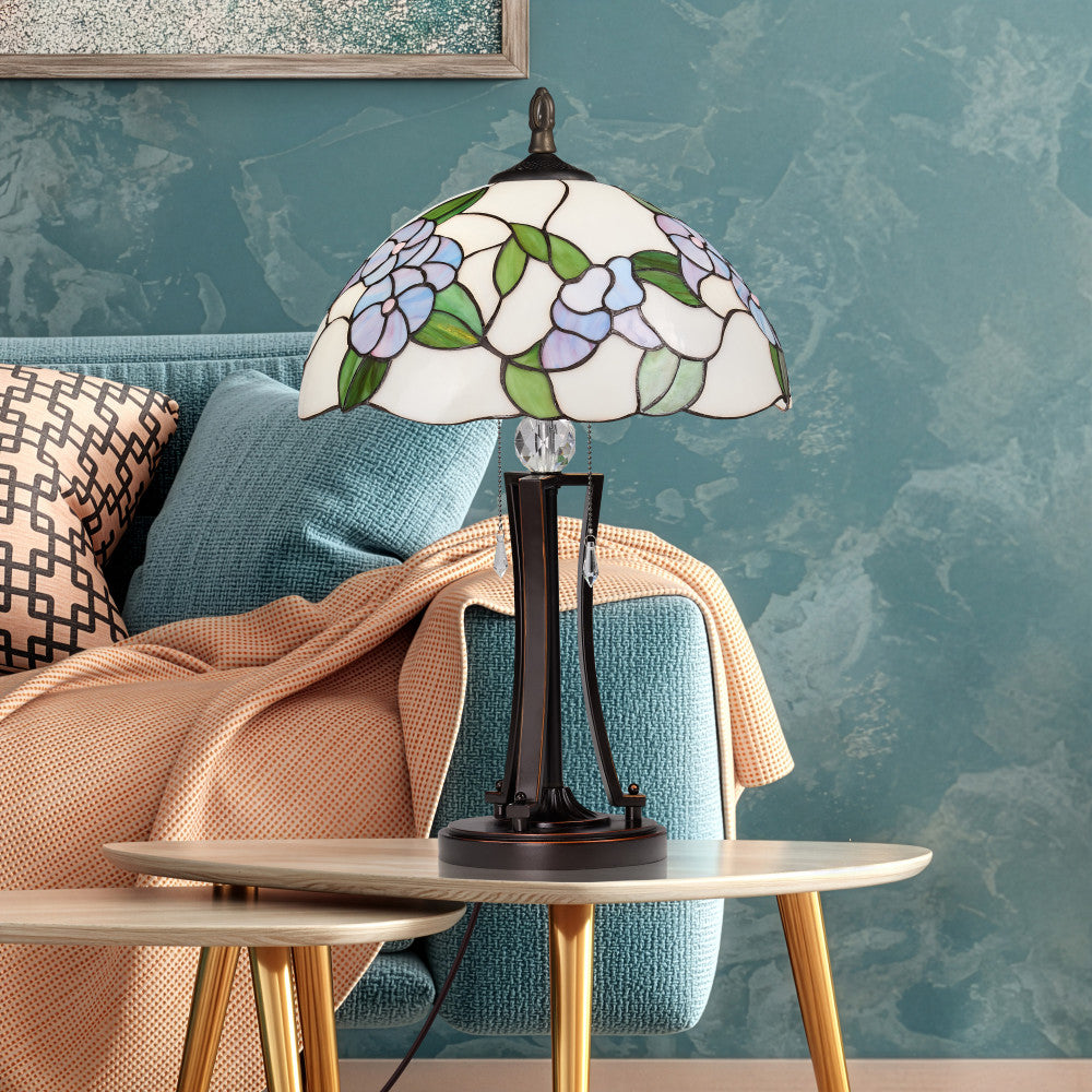 Tula 24.75" H Tiffany-style Blue Bowl Shade Stained Glass Table Lamp