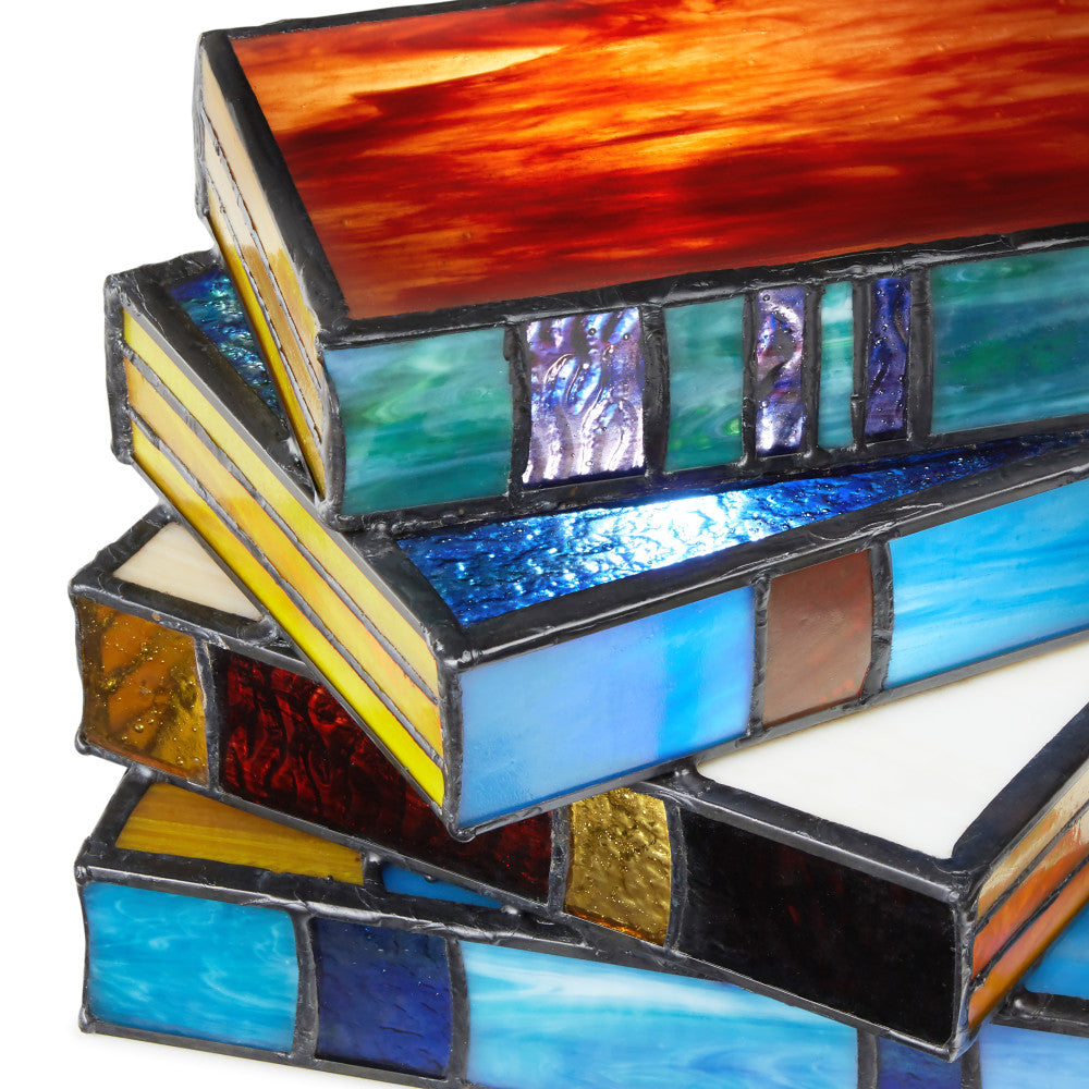 5.75" H Multi-Colored Book Stack Stained Glass Accent Lamp