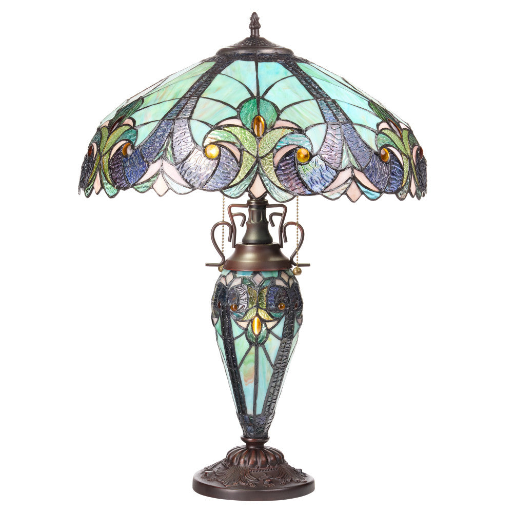 24.5" H Halston Double Lit Teal Bowl Shade Stained Glass Table Lamp