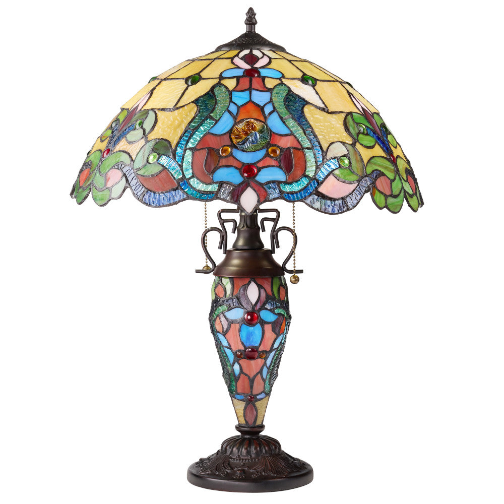 24" H Margaret Double Lit Amber Tiffany Style Stained Glass Table Lamp