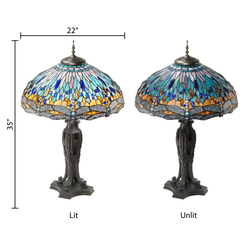 35" H Dragonfly Tiffany-Style Stained Glass Table Lamp