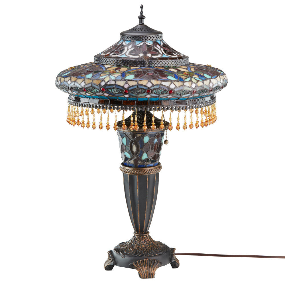 27.5"H Tiffany Style Stained Glass Parisian Double Lit Table Lamp