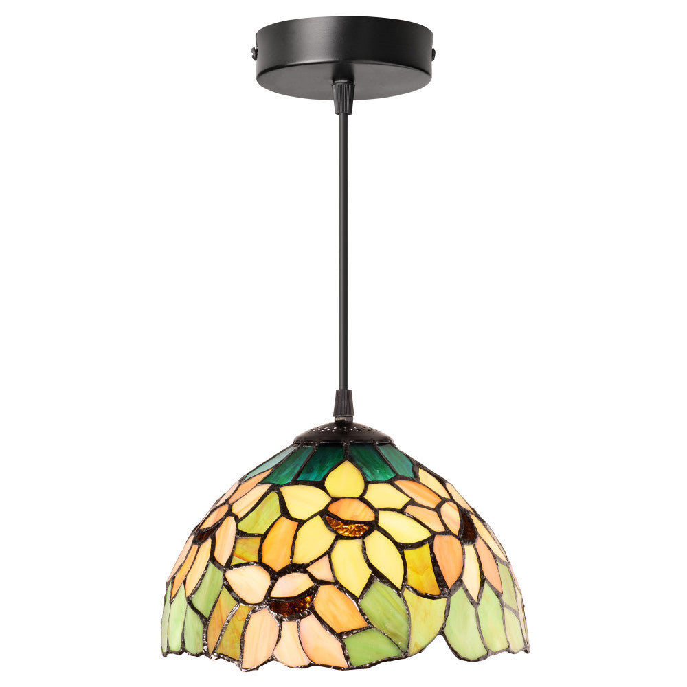 10" W Evelina Yellow Sunflowers Stained Glass Dome Shade Pendant Light