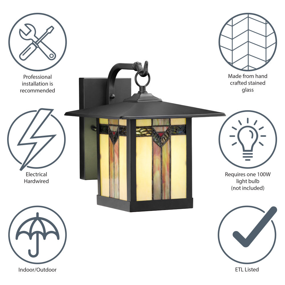 11.75"H Prairie 1-Light Stained Glass Black Outdoor Light Fixture