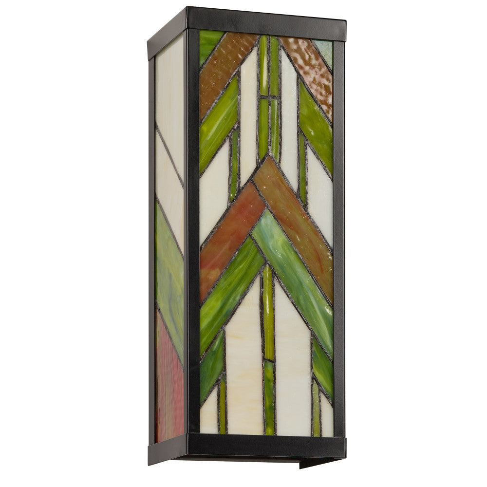 River of Goods Green Stained Glass and Black Satin Rectangular 1-Light Outdoor Wall Sconce