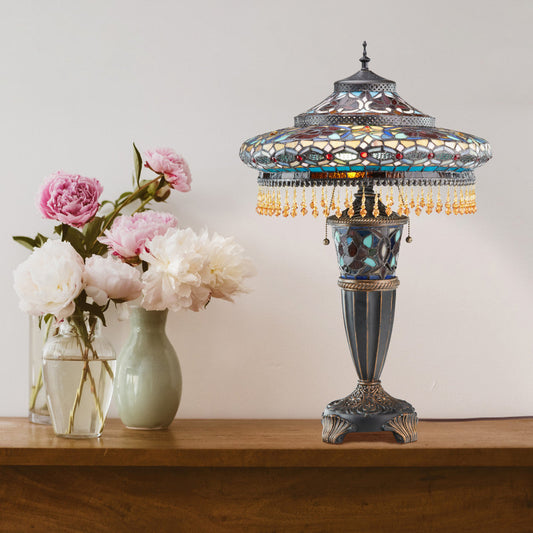 27.5"H Tiffany Style Stained Glass Parisian Double Lit Table Lamp