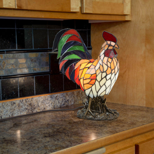 15"H Stained Glass Rooster Accent Lamp